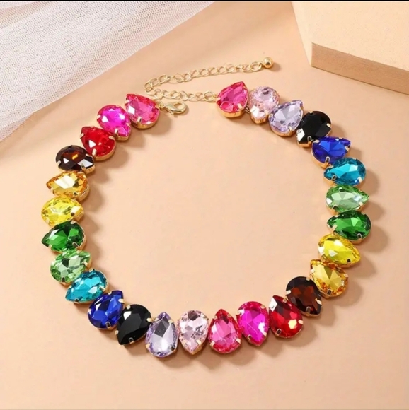 Exaggerated Colorful Rhinestone Choker Necklace - Picture 1 of 3